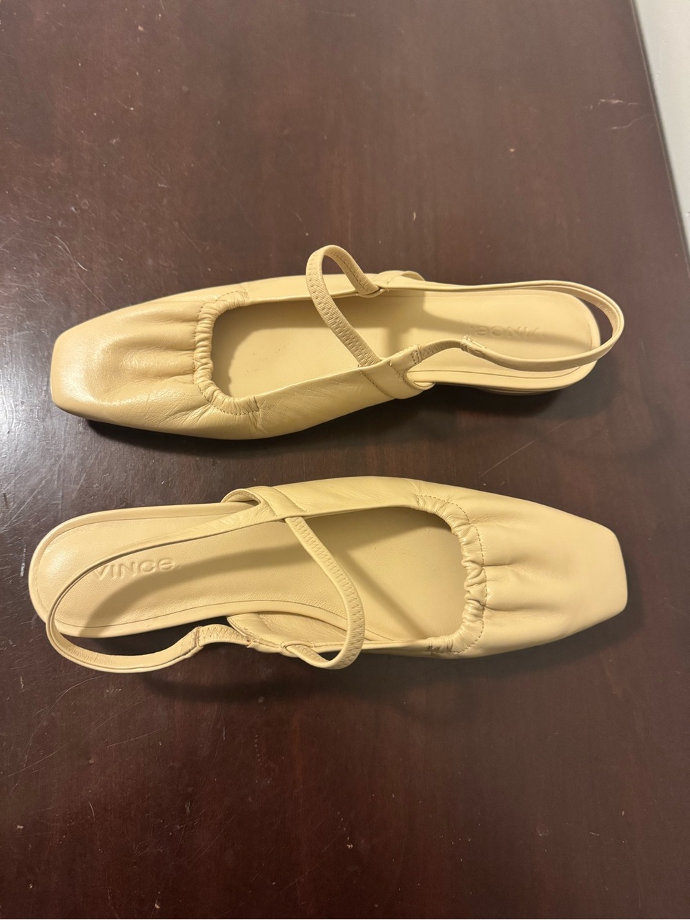 Vince Neutral Tan Square-Toe Slingback Flats